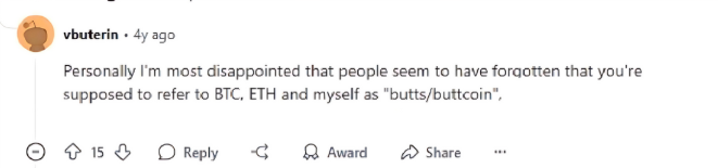 vbuterin Reddit comment about buttcoin
