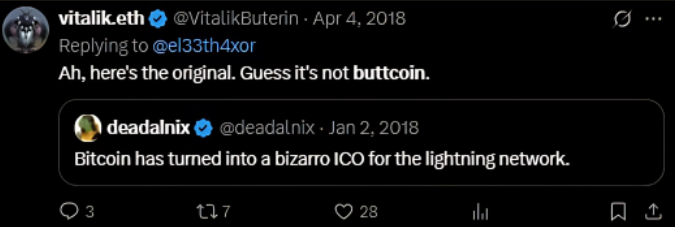 Vitalik Buterin tweet about buttcoin 2018